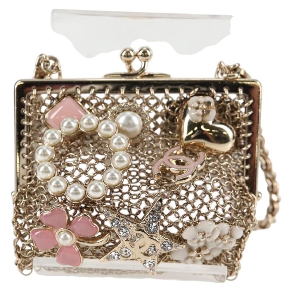 Chanel Metal Camellia CC Logo Chain Pouch Gold